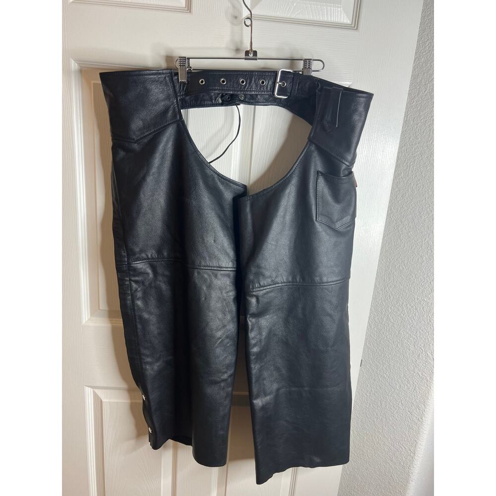 Interstate Leather Motorcycle Chaps Unisex Black ~ Size 4XL - Picture 8 of 11